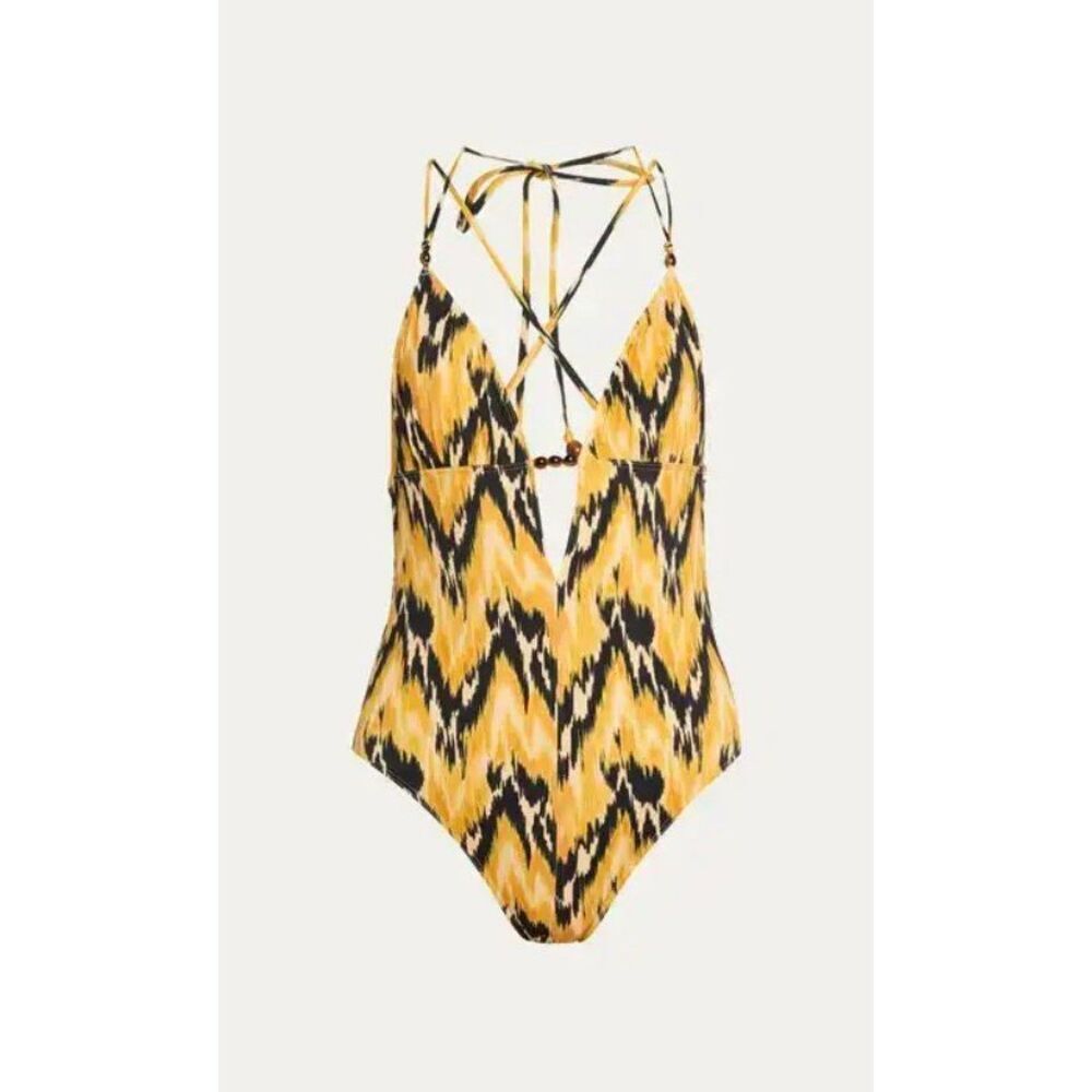 Ulla Johnson Leila Beaded Maillot One-Piece Swimsuit in Solara NWT Size Medium